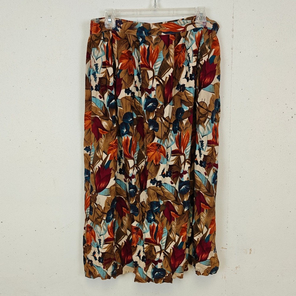 Pleated Fall Print Midi Skirt Floral Women's 1X Sag Harbor VTG Boho indie Flowy